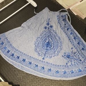 Vintage Blue Embroidered Indian Cotton Skirt